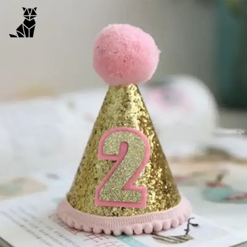 Czapka Urodzinowa dla Kota w Unikalnym Stylu Róża / 2 Lata Złoto Blask Impreza