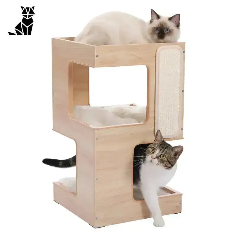 Designerski Drapak dla Kota – Stylowy Akcent Wnętrza Jasny Drewniany Wielopoziomowy