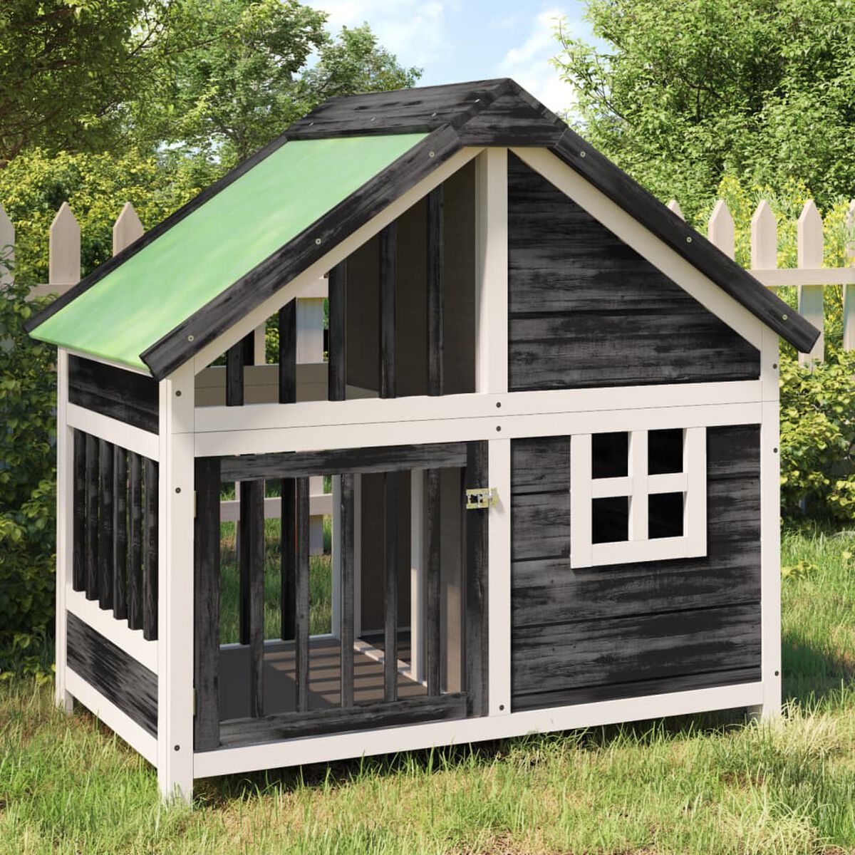 Domek dla Psa Drewniany z Okienkiem 96x60,5x87 cm Szary – widok 2