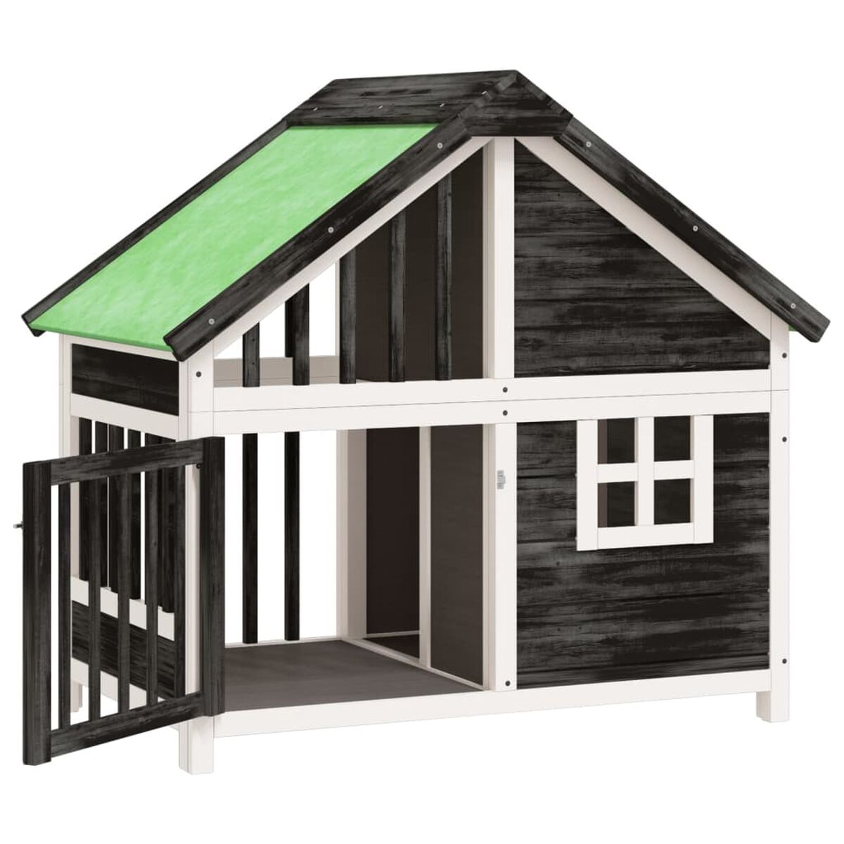Domek dla Psa Drewniany z Okienkiem 96x60,5x87 cm Szary – widok 3