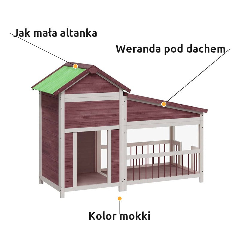 Domek dla Psa do Ogrodu z Werandą 143x60,5x109 cm Kolor Mokka – zalety
