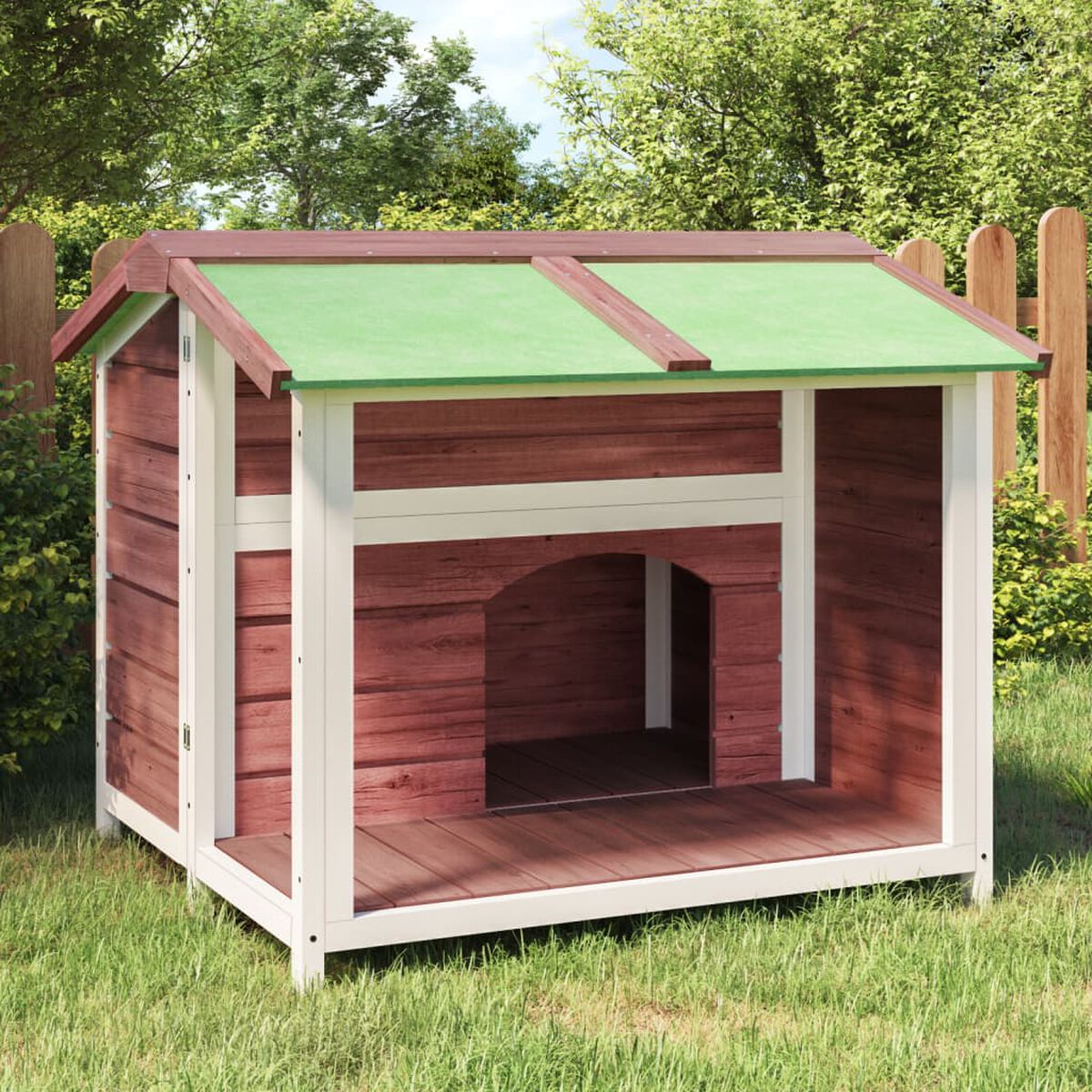Domek dla Psa na Zewnątrz z Zadaszonym Wejściem 96x87x80,5 cm Mokka – widok 2
