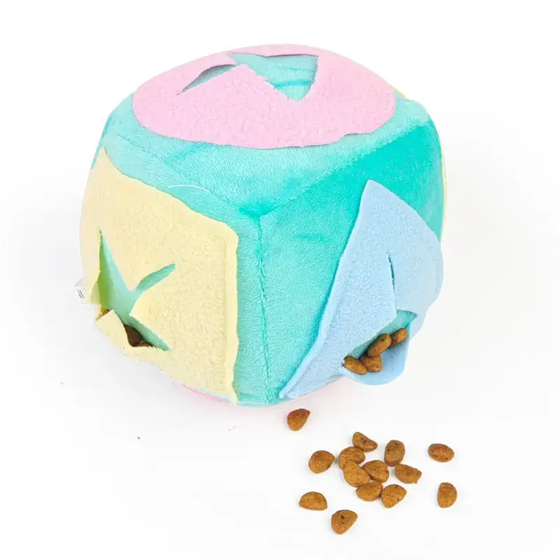 Dozownik Karmy z Piłką dla Psa - Zabawa i Zdrowie Miękki Kolorowy w Kształcie Sześcianu