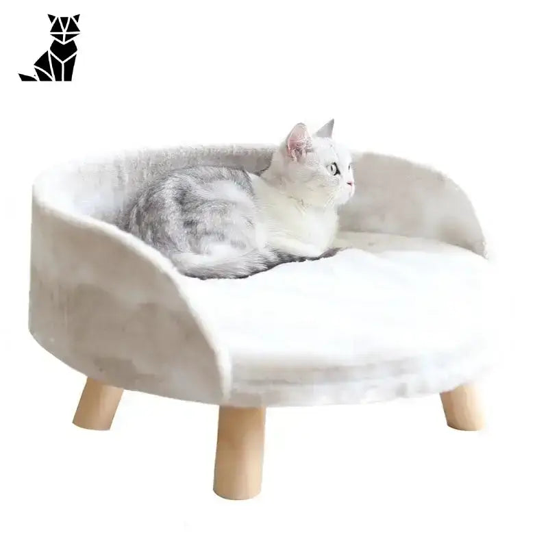 Drewniana Sofa dla Kota łatwa w Czyszczeniu 35x35x30cm Biały Plusz Kot