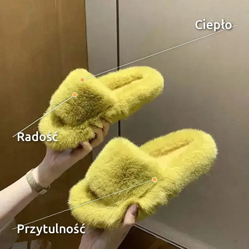 Dziwne Kapcie Damskie z Futrem Wygodne żółty / 35