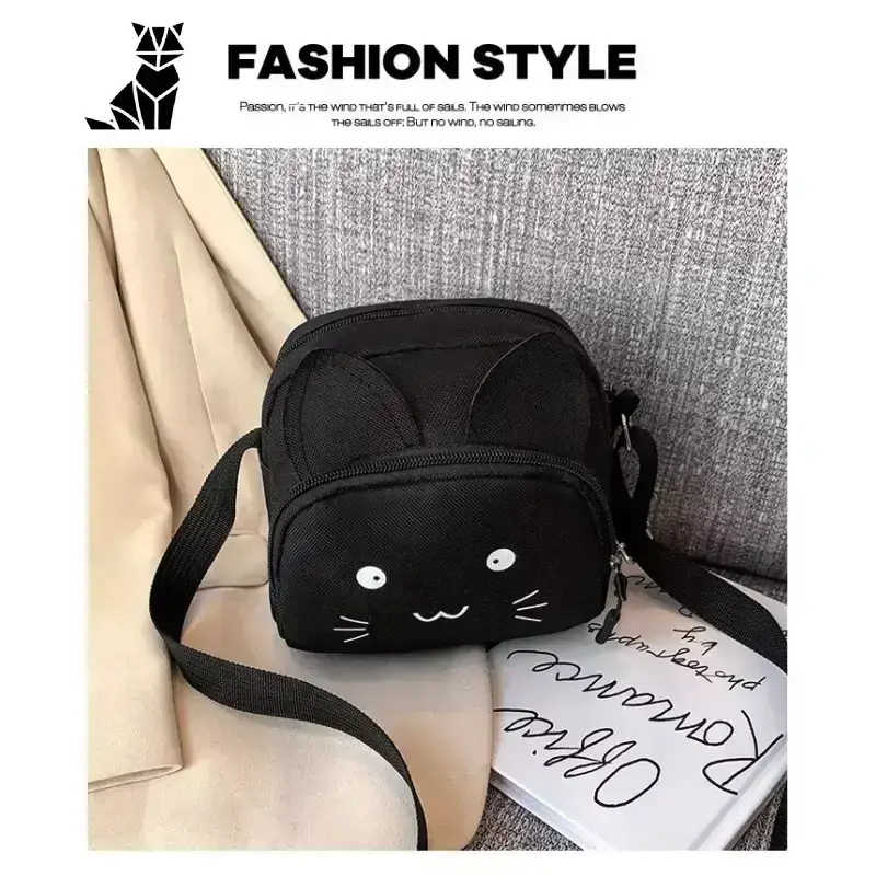 Elegancka Torba na Ramię z Kotem Kreskówkowym Czarny Czarny z Kocimi Uszami Crossbody