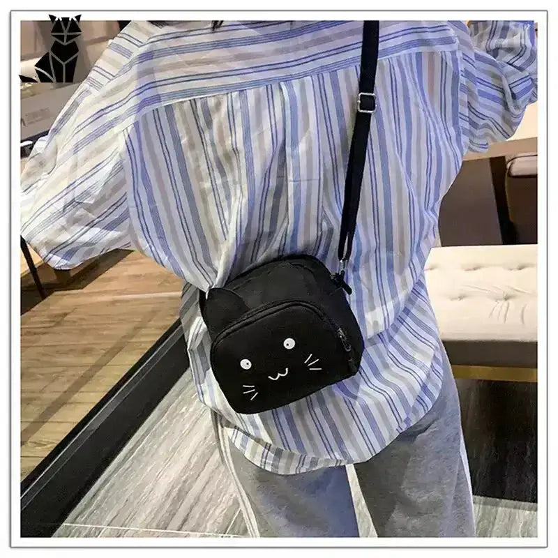 Elegancka Torba na Ramię z Kotem Kreskówkowym Czarny w Kształcie Kota Crossbody