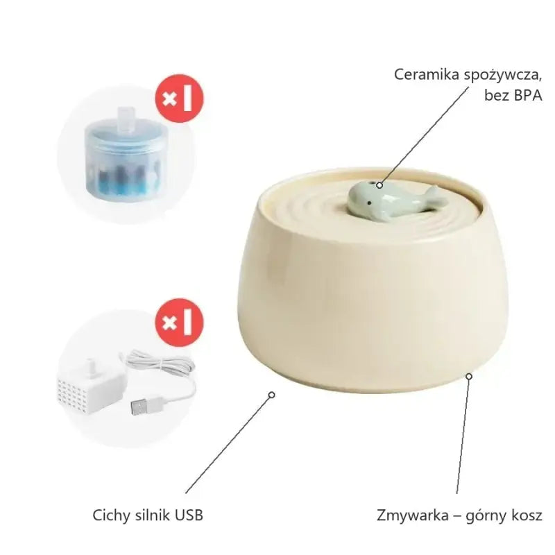 Fontanna dla Kota Ceramiczna z Regulacją Przepływu Biały