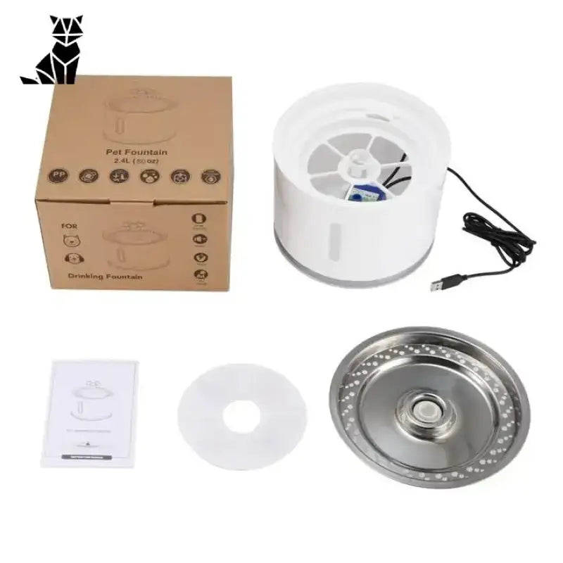Fontanna dla Kota Led z Filtrem Węglowym Zdemontowany Biały Srebro