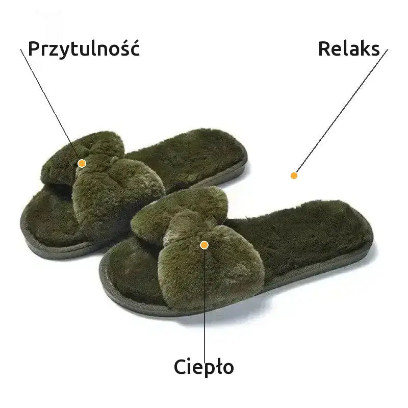 Kapcie Damskie z Kokardą Miękkie Futerko