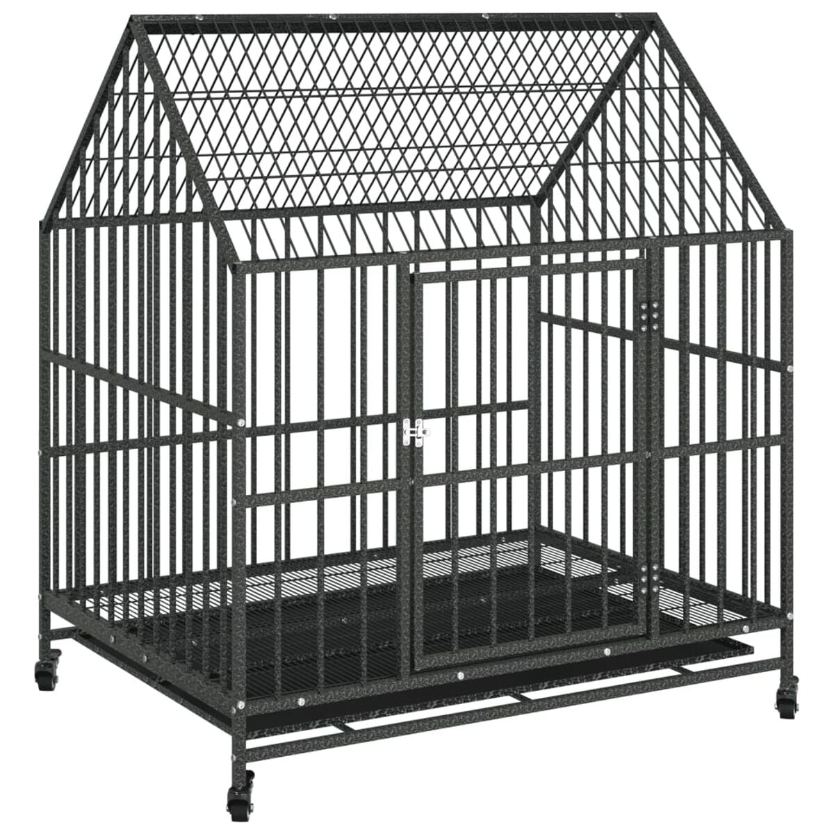 Klatka dla Dużego Psa na Kółkach 100x77x115 cm Stal Galwanizowana Czarna