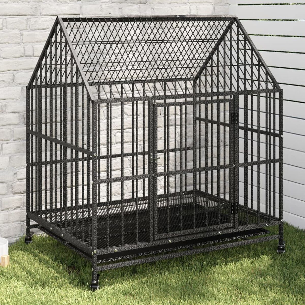 Klatka dla Dużego Psa na Kółkach 100x77x115 cm Stal Galwanizowana Czarna – widok 2