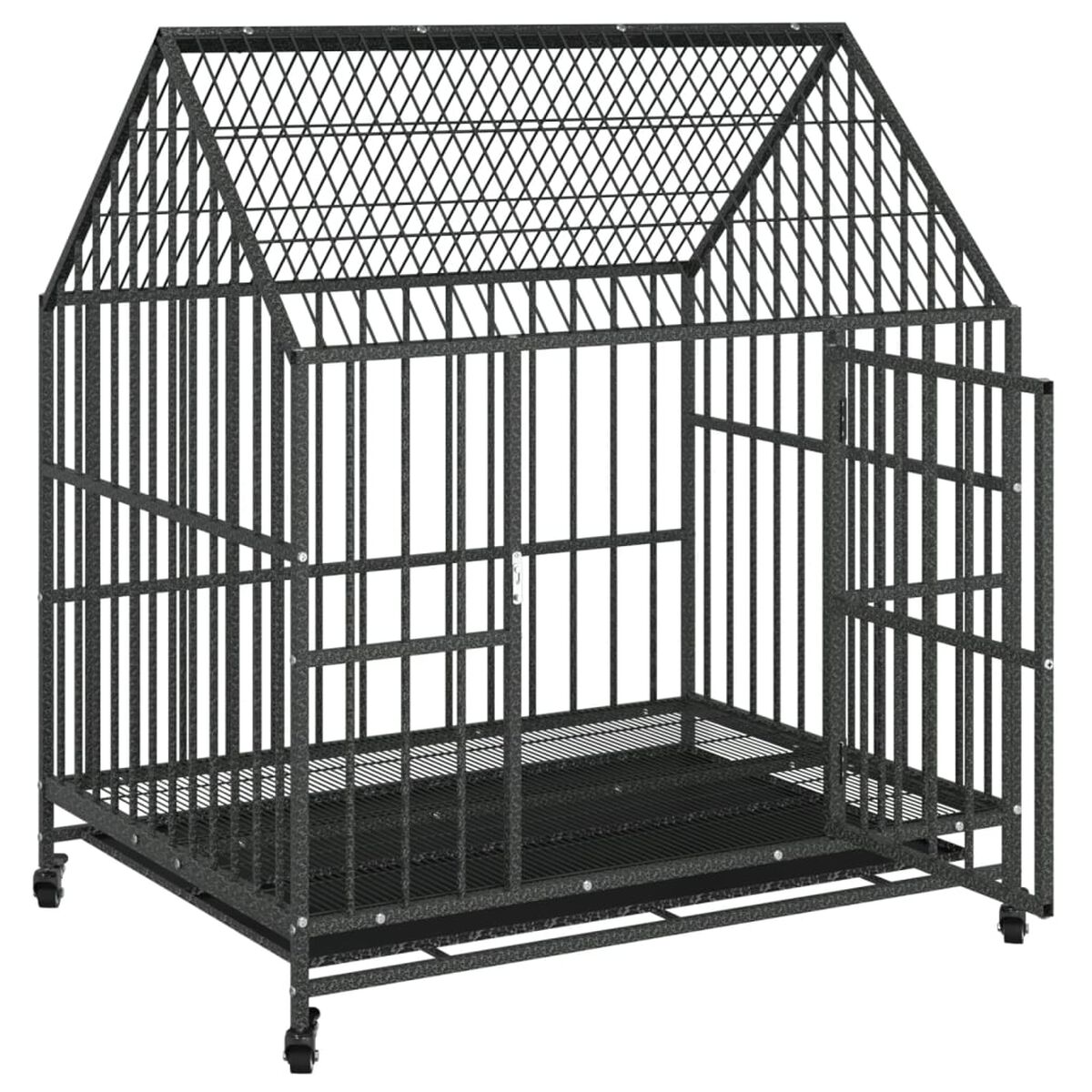 Klatka dla Dużego Psa na Kółkach 100x77x115 cm Stal Galwanizowana Czarna – widok 4