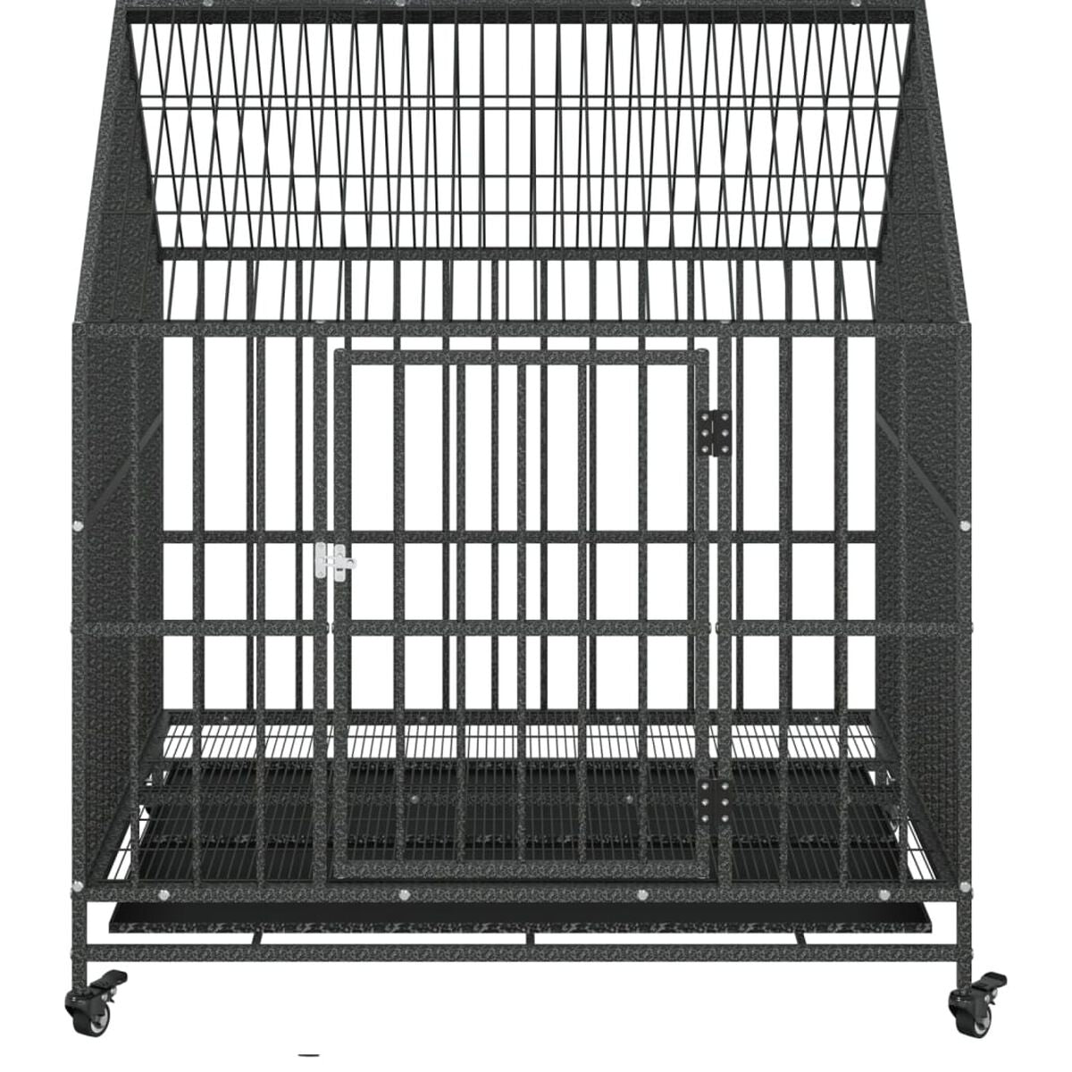 Klatka dla Dużego Psa na Kółkach 100x77x115 cm Stal Galwanizowana Czarna – widok 5