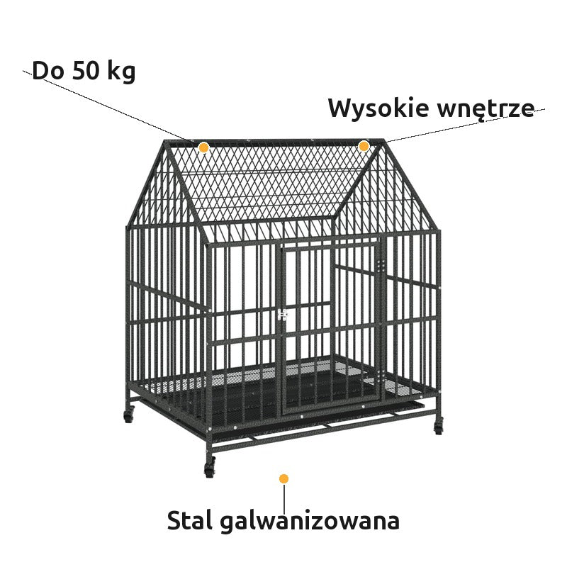 Klatka dla Dużego Psa na Kółkach 100x77x115 cm Stal Galwanizowana Czarna – zalety