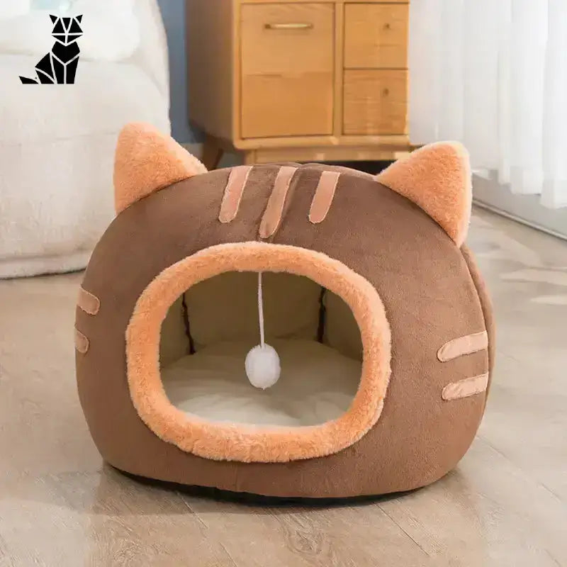Kocie Legowisko z Bawełny dla Maksymalnego Komfortu Pomarańczowy / 50cm50cm36cm Brązowy w Kształcie Kota Zwierzak