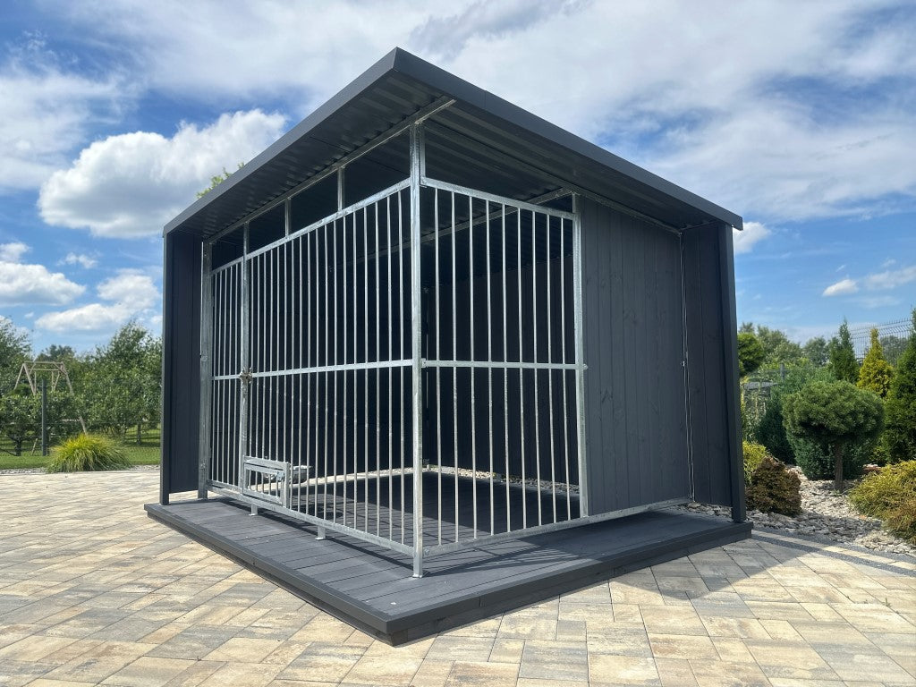 Kojec drewniany dla psa – z Zadaszeniem i Karmidłem 270 × 200 cm – widok 2