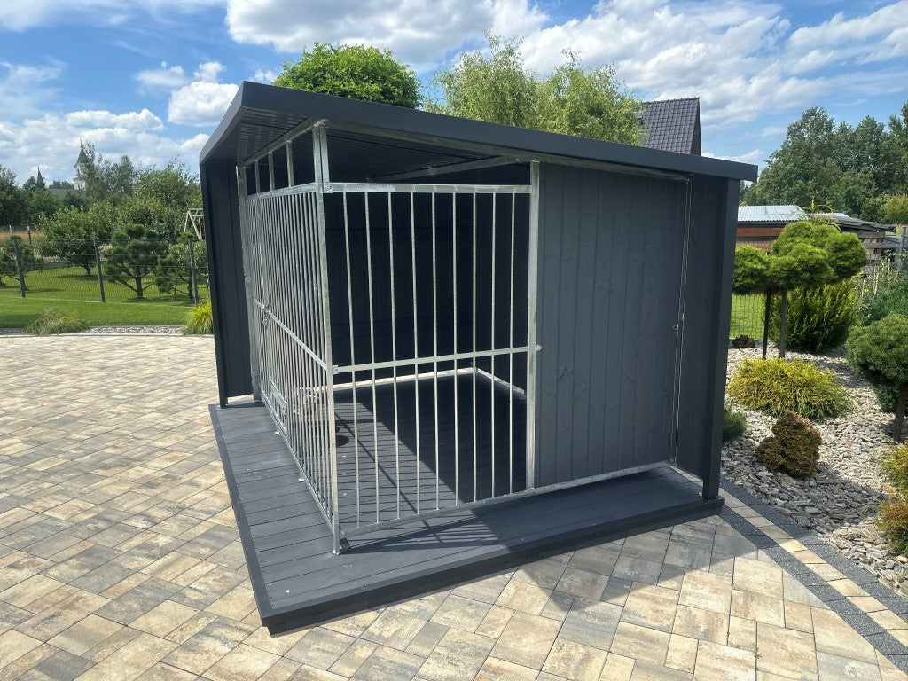 Kojec drewniany dla psa – z Zadaszeniem i Karmidłem 270 × 200 cm – widok 3