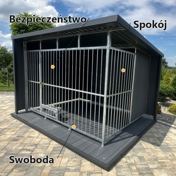 Kojec drewniany dla psa – z Zadaszeniem i Karmidłem 270 × 200 cm – widok 2