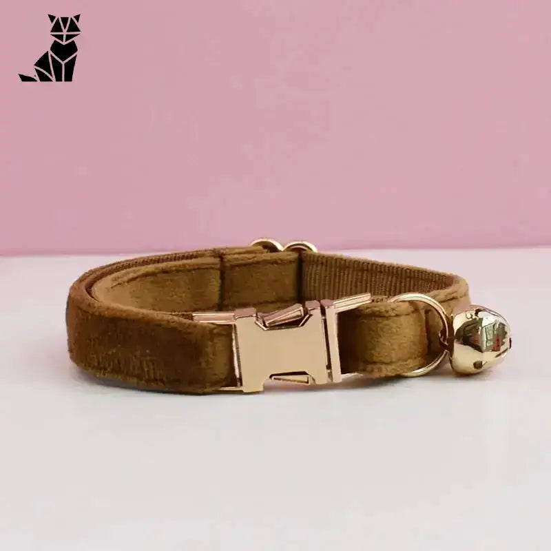 Kokardka dla Kota z Dzwoneczkiem Elegancka c / 16-26cm Brązowy Aksamit Zwierzak
