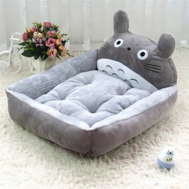 Kosz dla Kota Pleciony Wygodny do Spania Słodki Kociak / Kociak Feliks (50 x 40 x 12 Cm) Szary w Kształcie Totoro Plusz