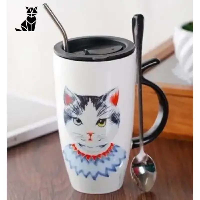 Kubek Termiczny z Kotem Ceramiczny na Prezent Kocia Księżniczka Biały Ceramika Podróż