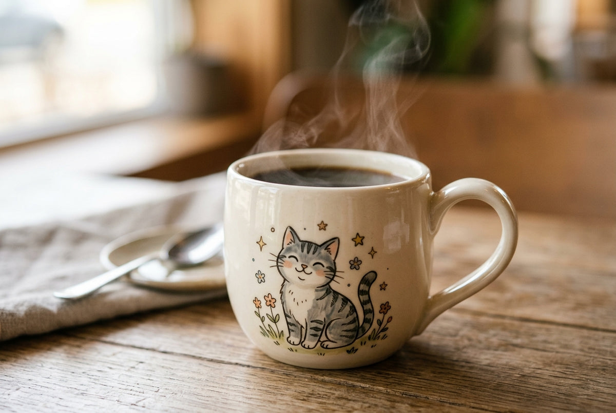 Kubek ceramiczny z motywem kota zblizenie - Petzeal