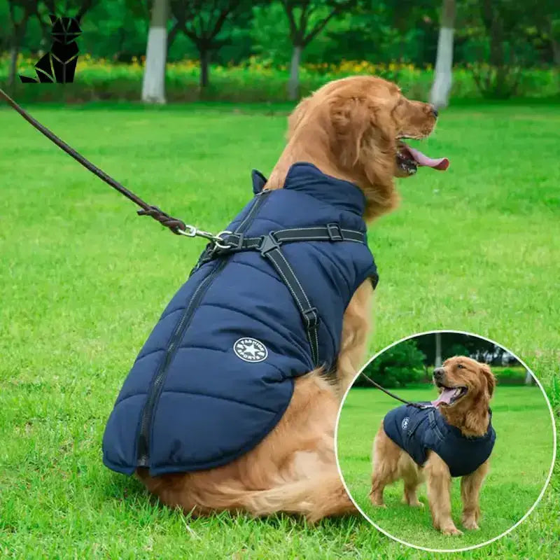 Kurtka dla Dużego Psa z Uprzężą Ocieplana Złoty Retriever Marynarka