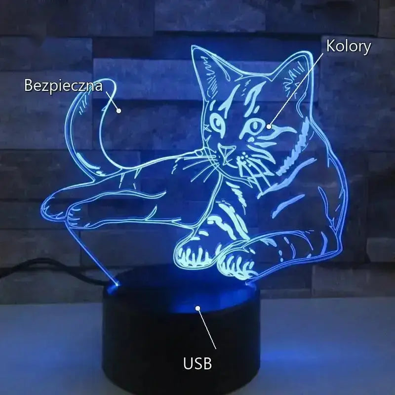 Lampka 3d Kot Led Dekoracyjna dla Miłośników Kotów Lampa 3d