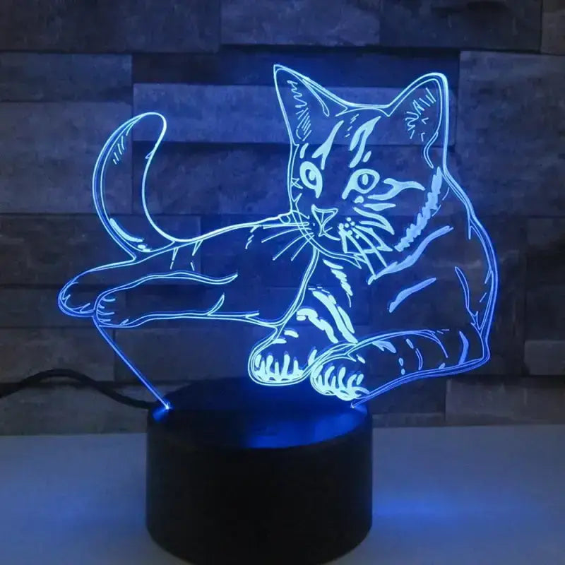 Lampka 3d Kot Led Dekoracyjna dla Miłośników Kotów Lampa 3d Niebieski Neon-light Kot