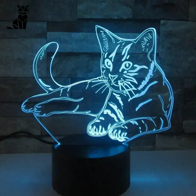 Lampka 3d Kot Led Dekoracyjna dla Miłośników Kotów Lampa 3d Podświetlany na Niebiesko Akryl Kot