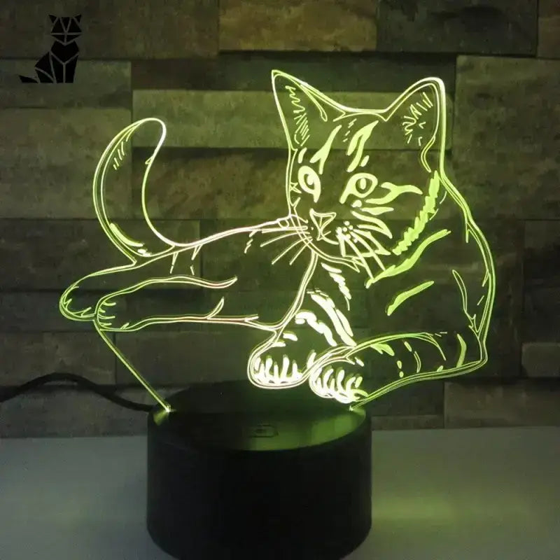 Lampka 3d Kot Led Dekoracyjna dla Miłośników Kotów Lampa 3d Zielony Podświetlony w Kształcie Kota