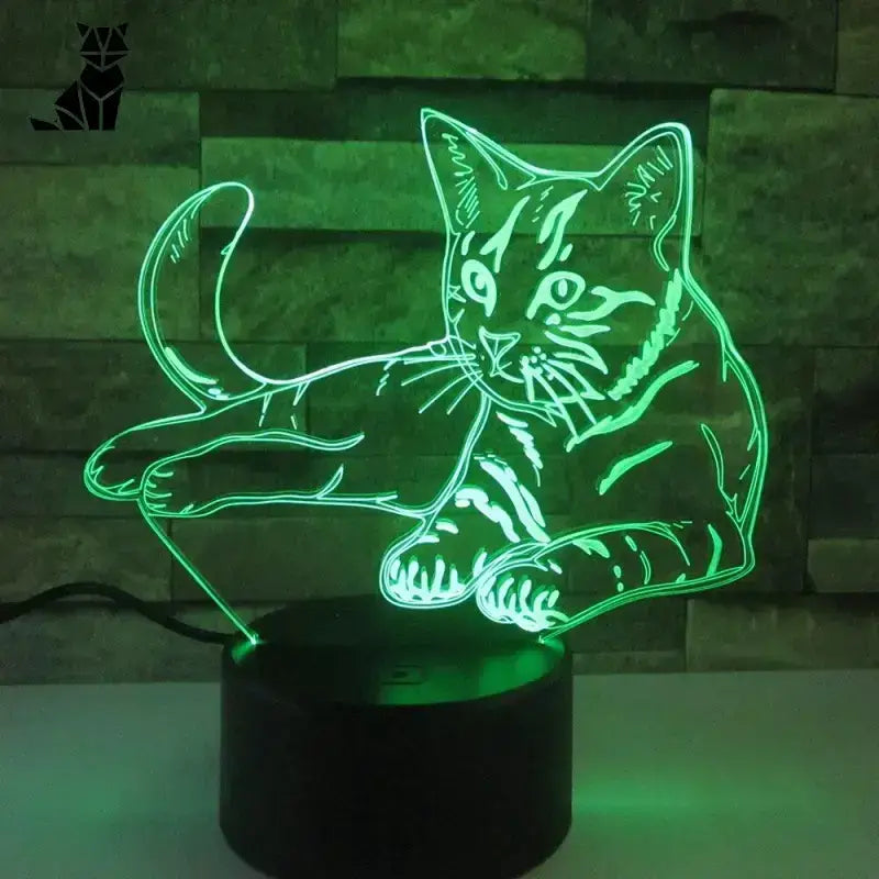 Lampka 3d Kot Led Dekoracyjna dla Miłośników Kotów Lampa 3d Zielony w Kształcie Kota Akryl