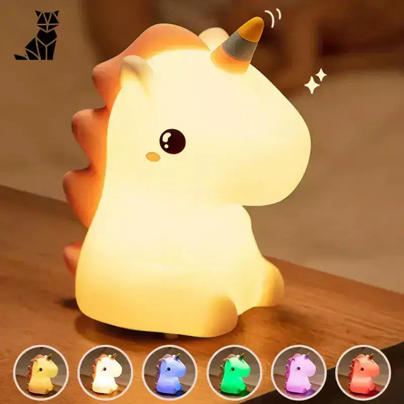 Lampka Nocna Led z Jednorożcem - Komfortowa Dekoracja Tytuł Domyślny Podświetlony Jednorożec-dinozaur Noc