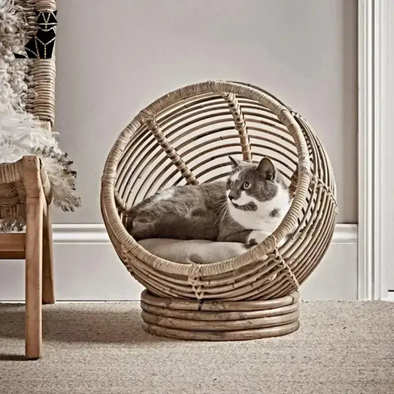 Legowiska Wiklinowe dla Kota – Styl i Komfort Szary Biały Kot