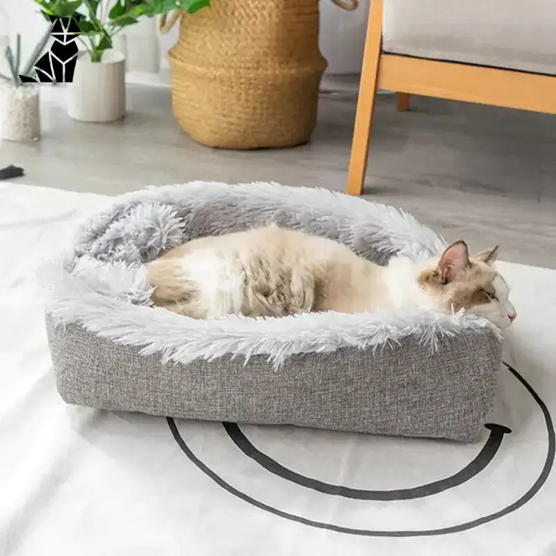 Łóżko dla Kota Miękkie z Poduszką Puszysty Szary Prostokątny