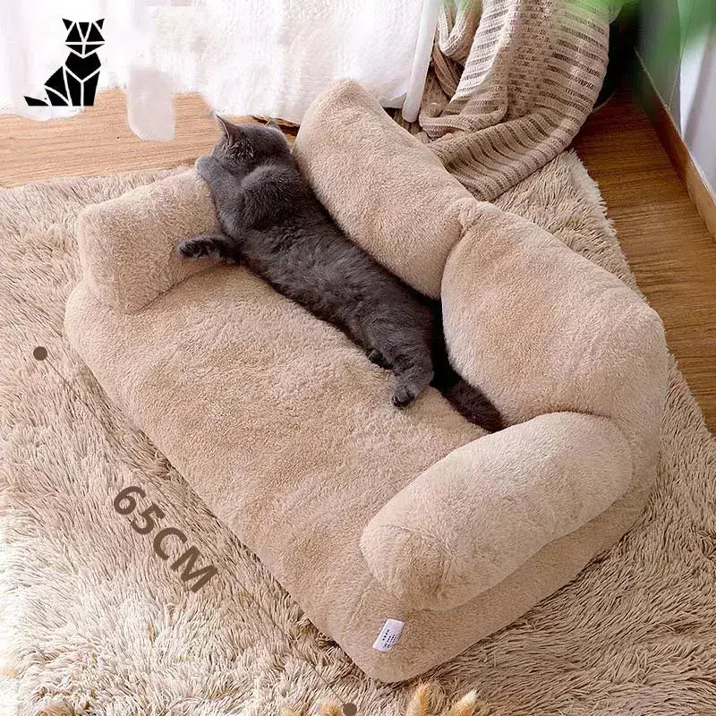 Luksusowa Sofa dla Kota – Stylowy Komfort Wnętrza Plusz Beż w Kształcie Litery l