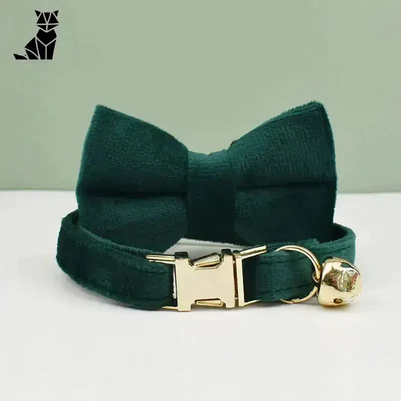 Miękka Obroża dla Psa Welurowa Regulowana Zielono-niebieski z Muszką / S(16-26cm) Ciemność Zielony Aksamit