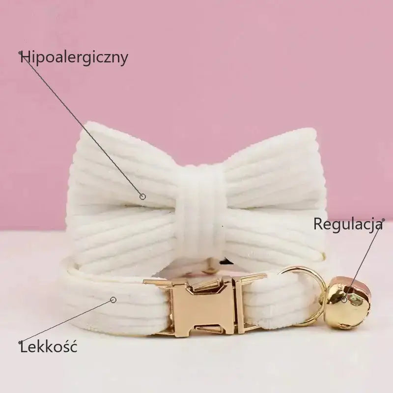 Mucha dla Kota Elegancka z Muszką Regulowana Biały