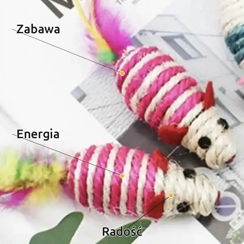 Myszy dla Kota Sizalowe Zestaw 3 Sztuki Różowy