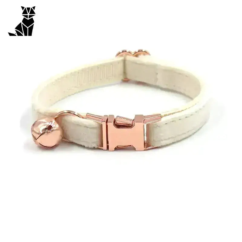 Naszyjnik dla Kota Personalizowany ze Złotą Klamrą Biały / S(16-26 Cm) Kremowy Zwierzak Kołnierz