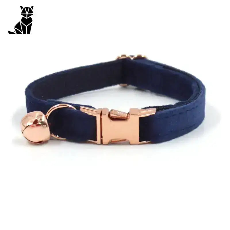 Naszyjnik dla Kota Personalizowany ze Złotą Klamrą Ciemnoniebieski / S(16-26 Cm) Marynarka Niebieski Aksamit
