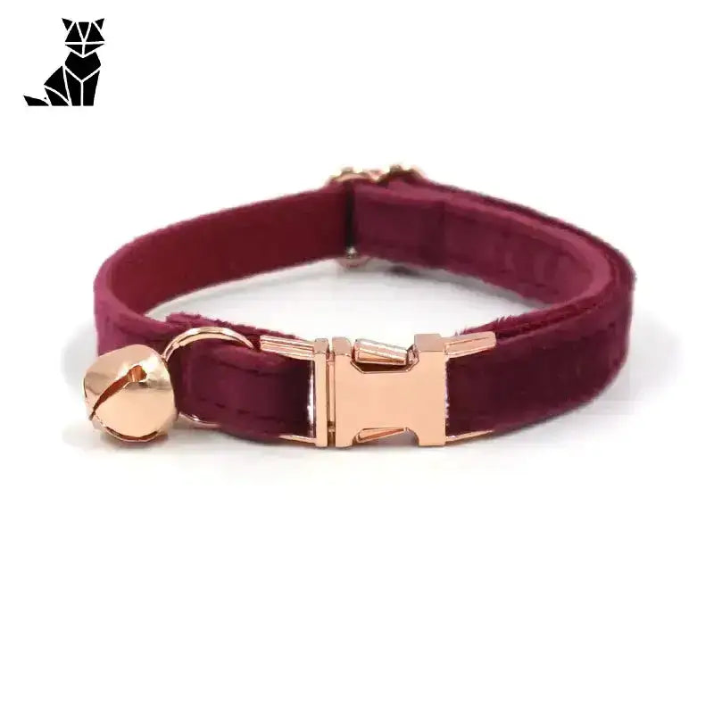 Naszyjnik dla Kota Personalizowany ze Złotą Klamrą Czerwone Wino / S(16-26 Cm) Bordowy Aksamit Kot