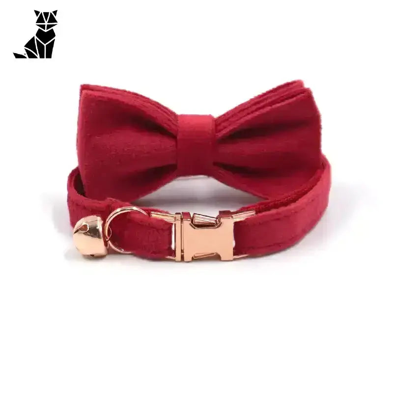 Naszyjnik dla Kota Personalizowany ze Złotą Klamrą Czerwony Zestaw / S(16-26 Cm) Czerwony łuk Remis