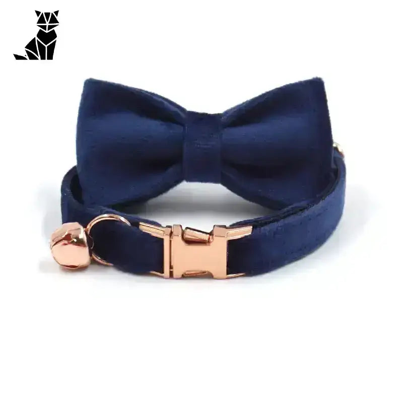 Naszyjnik dla Kota Personalizowany ze Złotą Klamrą Zestaw w Kolorze Granatowym / S(16-26 Cm) Marynarka Niebieski Aksamit