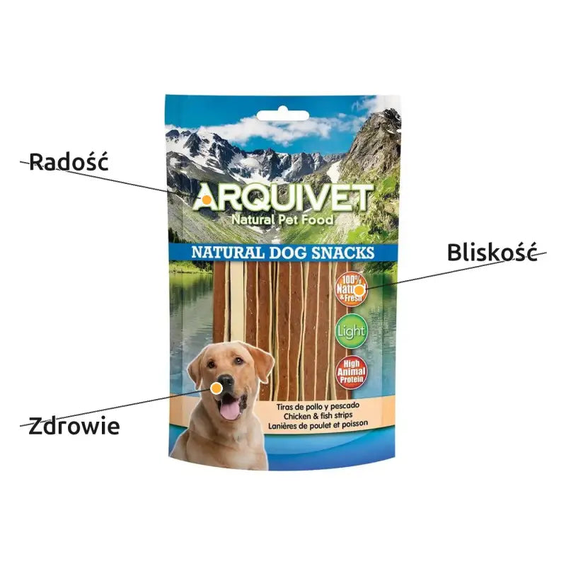 Naturalne Przysmaki dla Psa - Paski z Kurczaka i Ryby 100g | Arquivet