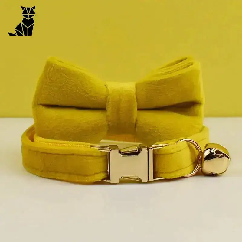 Obroża dla Kota z Imieniem Aksamitna żółty z Muszką / S(16-26 Cm) żółty Aksamit Zwierzak