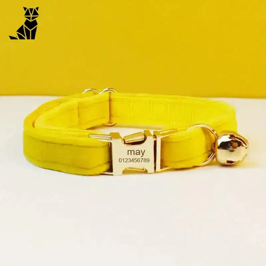 Obroża dla Kota z Imieniem Aksamitna żółty / S(16-26 Cm) żółty Zwierzak Kołnierz