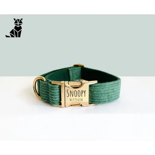 Obroża dla Psa Personalizowana z Zielonego Sztruksu Xs Zielony Prążkowany Pies