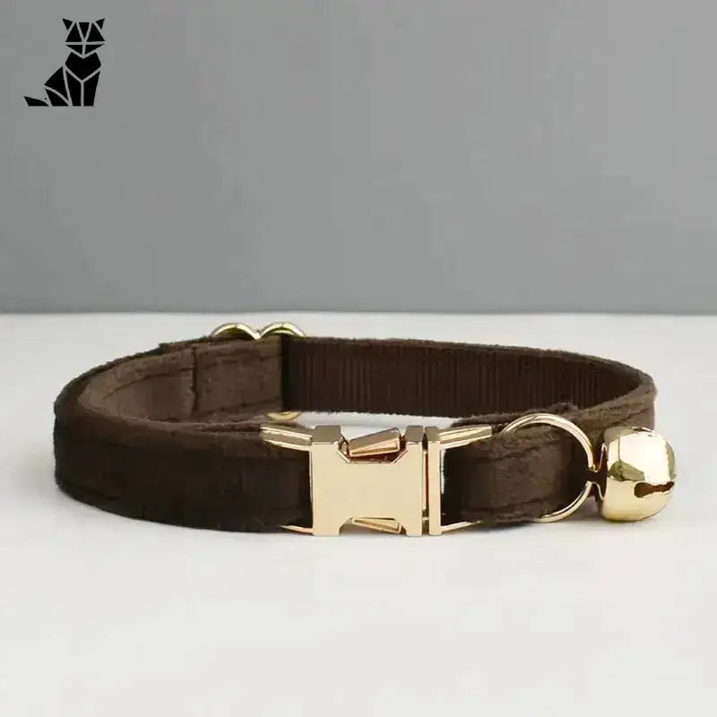 Obroża z Kokardką dla Kota Aksamitna z Grawerem Ciemny Brąz / S(16-26cm) Brązowy Zwierzak Kołnierz